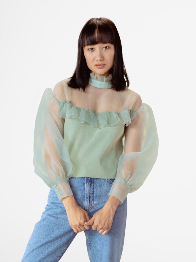 Straight Fitted Vest 3 products post ruffled blouse with sheer puff sleeves scaled 1